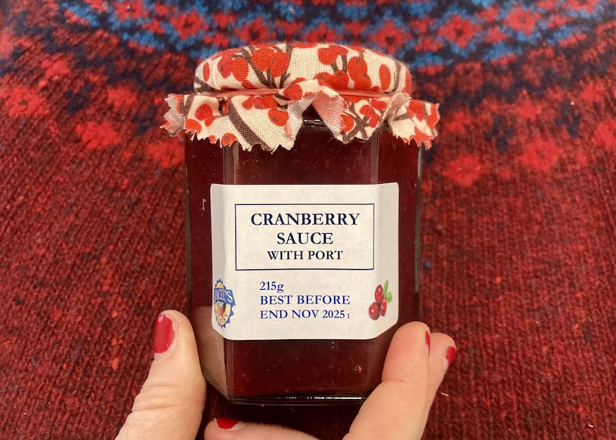 A pot of cranberry sauce